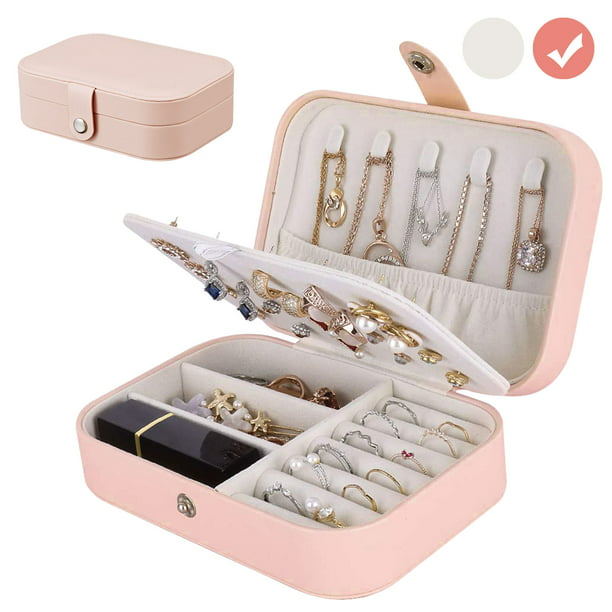 Pink-M RIRO Small Travel Jewelry Box for Women Girls Portable Jewelry Organizer Display Storage Case for Earring Ring Necklace 